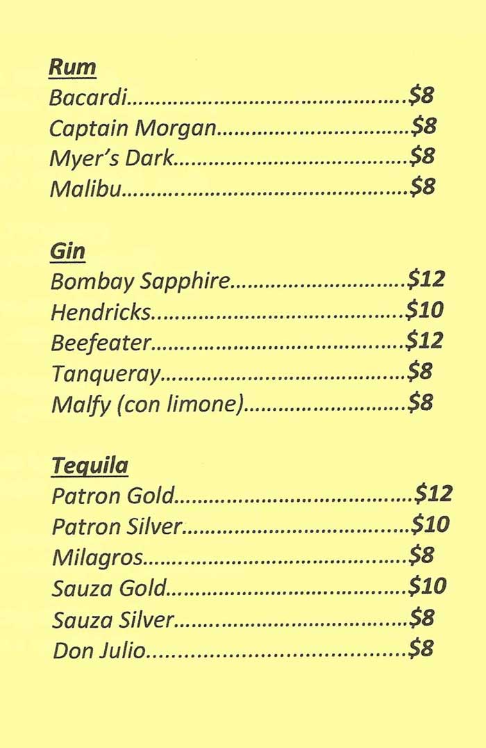 Drinks Menu