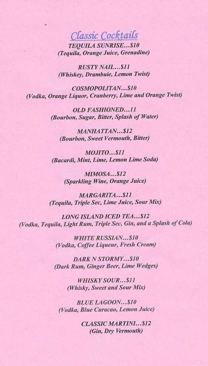 Drinks Menu